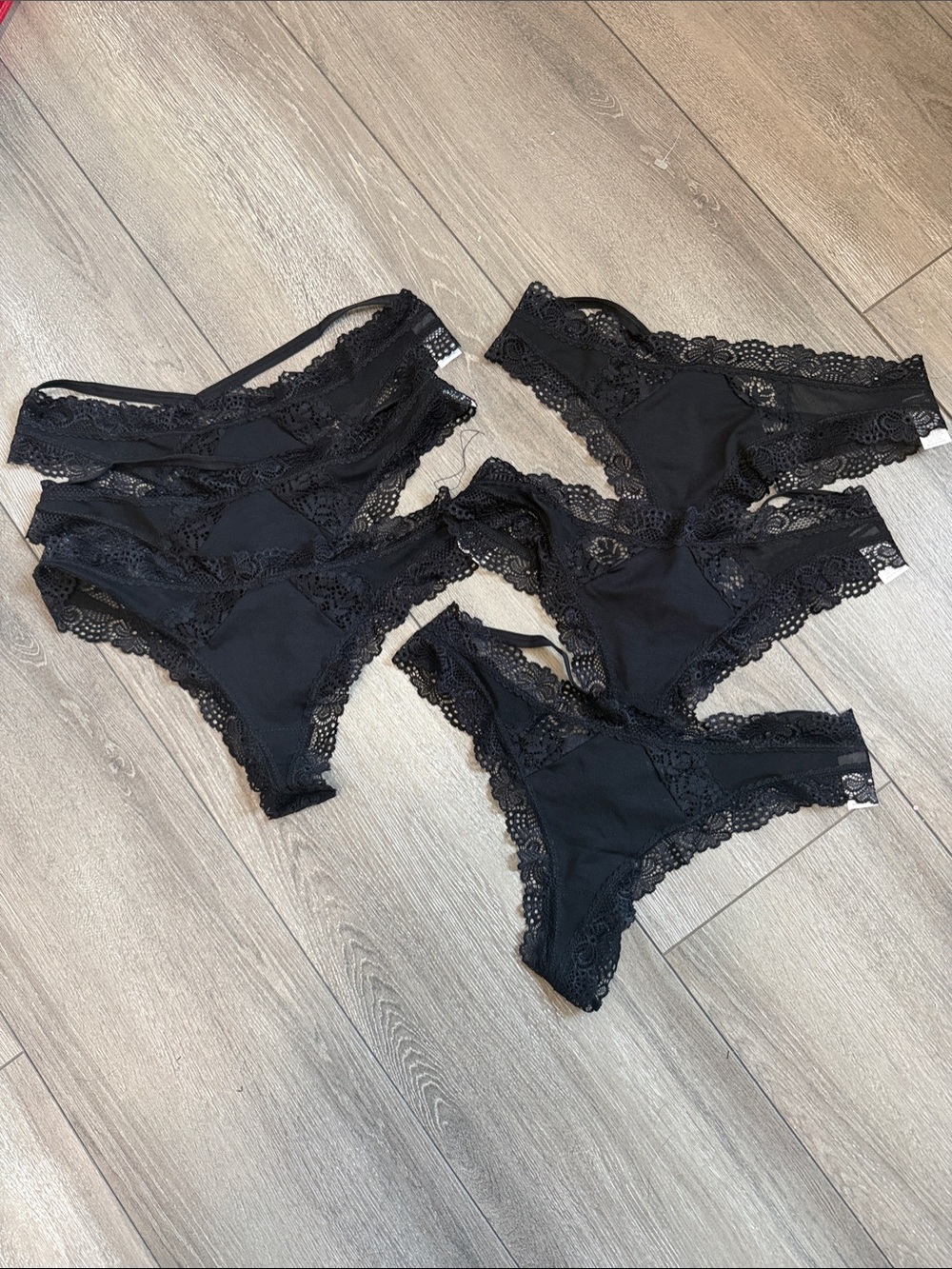 Women's Lace-Trim  Thong Panties - Black